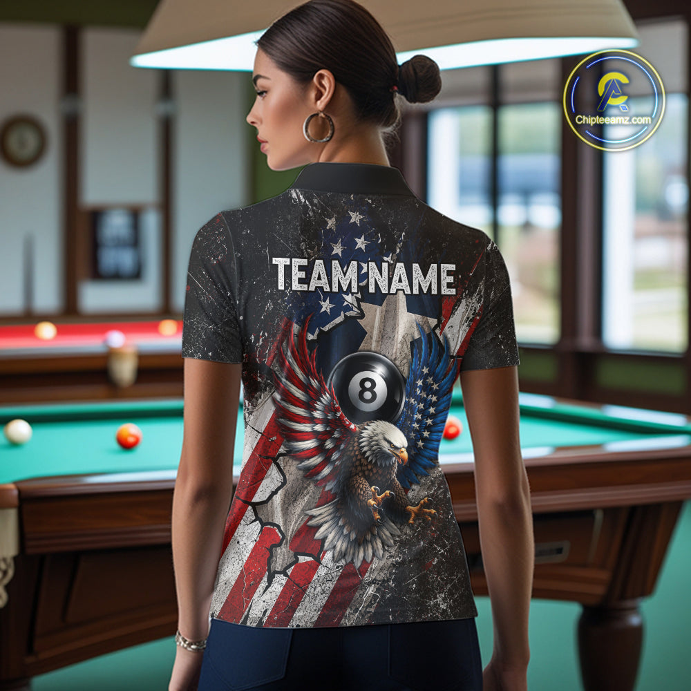 Personalized 8 Ball Eagle Billiard Shirt For Women, Patriot Texas - US Flag Pool Team Jersey NYN4162