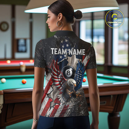 Personalized 8 Ball Eagle Billiard Shirt For Women, Patriot Texas - US Flag Pool Team Jersey NYN4162