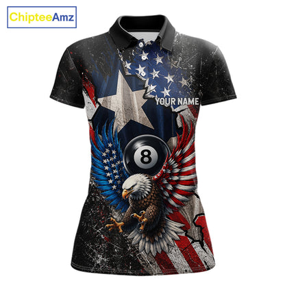Personalized 8 Ball Eagle Billiard Shirt For Women, Patriot Texas - US Flag Pool Team Jersey NYN4162