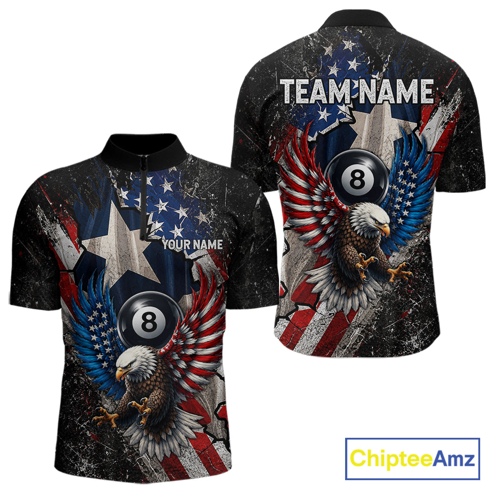 Personalized 8 Ball Eagle Billiard Shirt For Men, Patriot Texas - US Flag Pool Team Jersey NYN4162