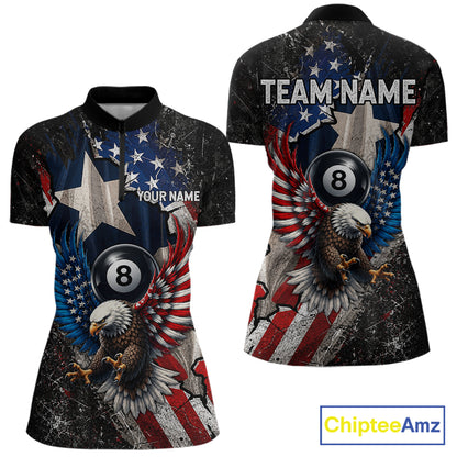 Personalized 8 Ball Eagle Billiard Shirt For Women, Patriot Texas - US Flag Pool Team Jersey NYN4162