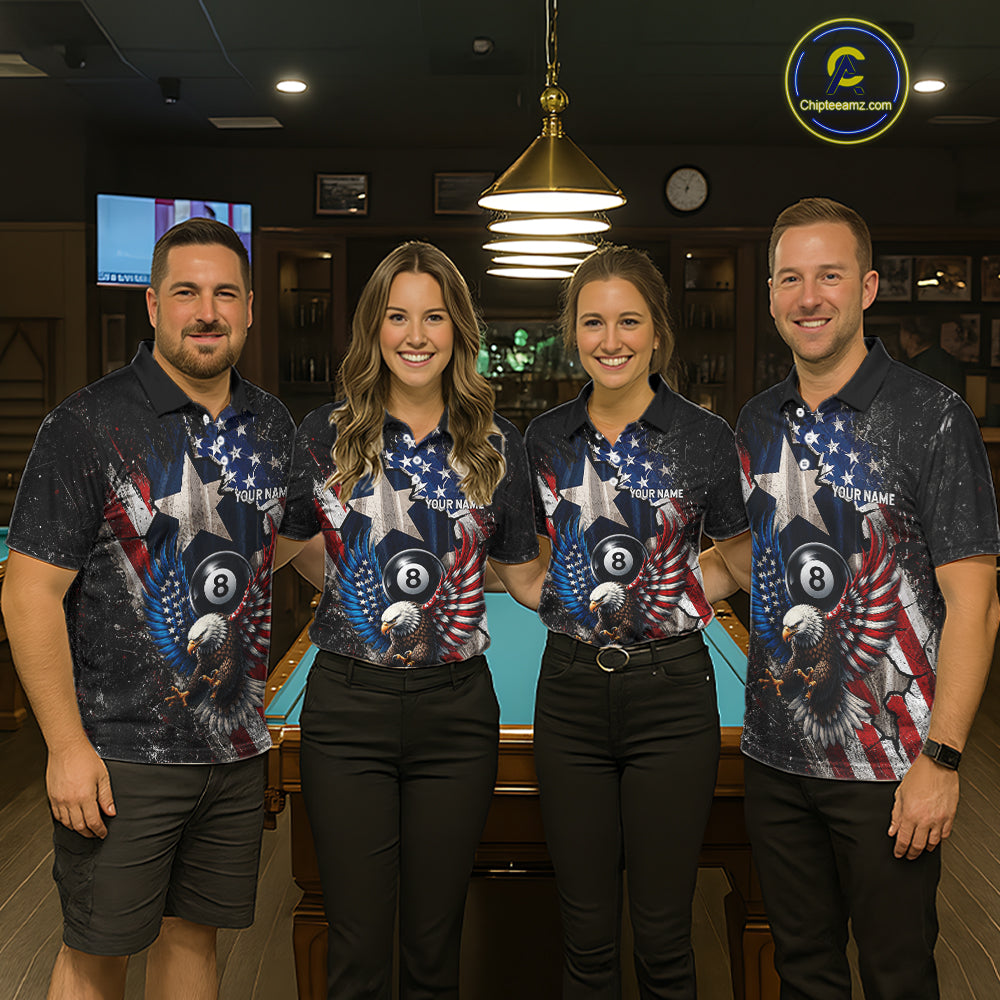 Personalized 8 Ball Eagle Billiard Shirt For Men, Patriot Texas - US Flag Pool Team Jersey NYN4162