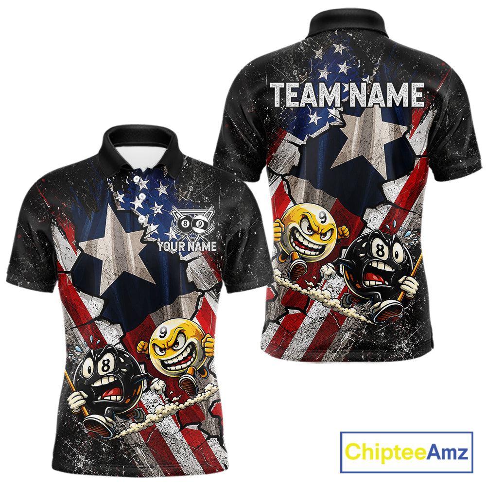 Funny 8 Ball & 9 Ball Pool Billiard Shirt For Men Custom US Flag - Texas Patriot Billiard Team Jersey NYN4163