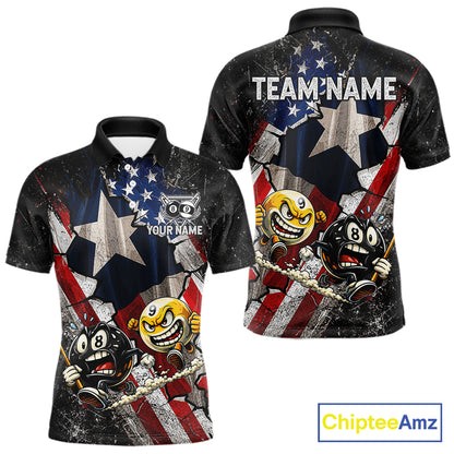Funny 8 Ball & 9 Ball Pool Billiard Shirt For Men Custom US Flag - Texas Patriot Billiard Team Jersey NYN4163