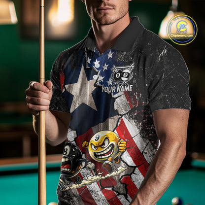 Funny 8 Ball & 9 Ball Pool Billiard Shirt For Men Custom US Flag - Texas Patriot Billiard Team Jersey NYN4163