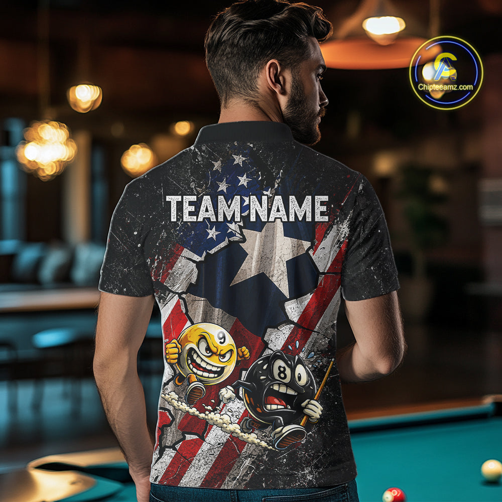 Funny 8 Ball & 9 Ball Pool Billiard Shirt For Men Custom US Flag - Texas Patriot Billiard Team Jersey NYN4163