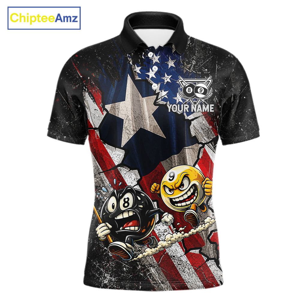 Funny 8 Ball & 9 Ball Pool Billiard Shirt For Men Custom US Flag - Texas Patriot Billiard Team Jersey NYN4163