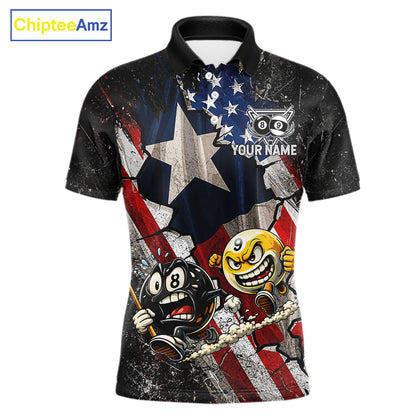 Funny 8 Ball & 9 Ball Pool Billiard Shirt For Men Custom US Flag - Texas Patriot Billiard Team Jersey NYN4163
