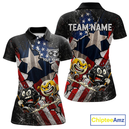 Funny 8 Ball & 9 Ball Pool Billiard Shirt For Women Custom US Flag - Texas Patriot Billiard Team Jersey NYN4163