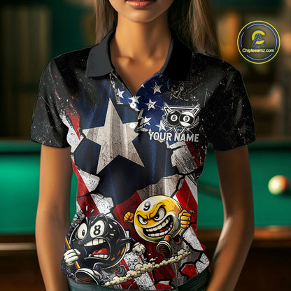 Funny 8 Ball & 9 Ball Pool Billiard Shirt For Women Custom US Flag - Texas Patriot Billiard Team Jersey NYN4163