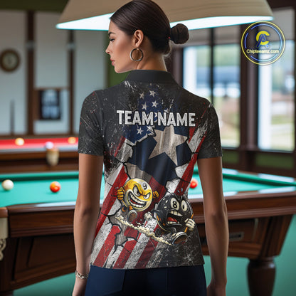 Funny 8 Ball & 9 Ball Pool Billiard Shirt For Women Custom US Flag - Texas Patriot Billiard Team Jersey NYN4163