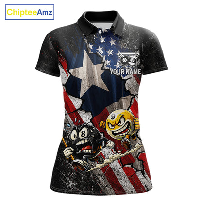 Funny 8 Ball & 9 Ball Pool Billiard Shirt For Women Custom US Flag - Texas Patriot Billiard Team Jersey NYN4163