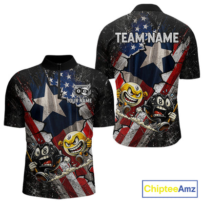 Funny 8 Ball & 9 Ball Pool Billiard Shirt For Men Custom US Flag - Texas Patriot Billiard Team Jersey NYN4163