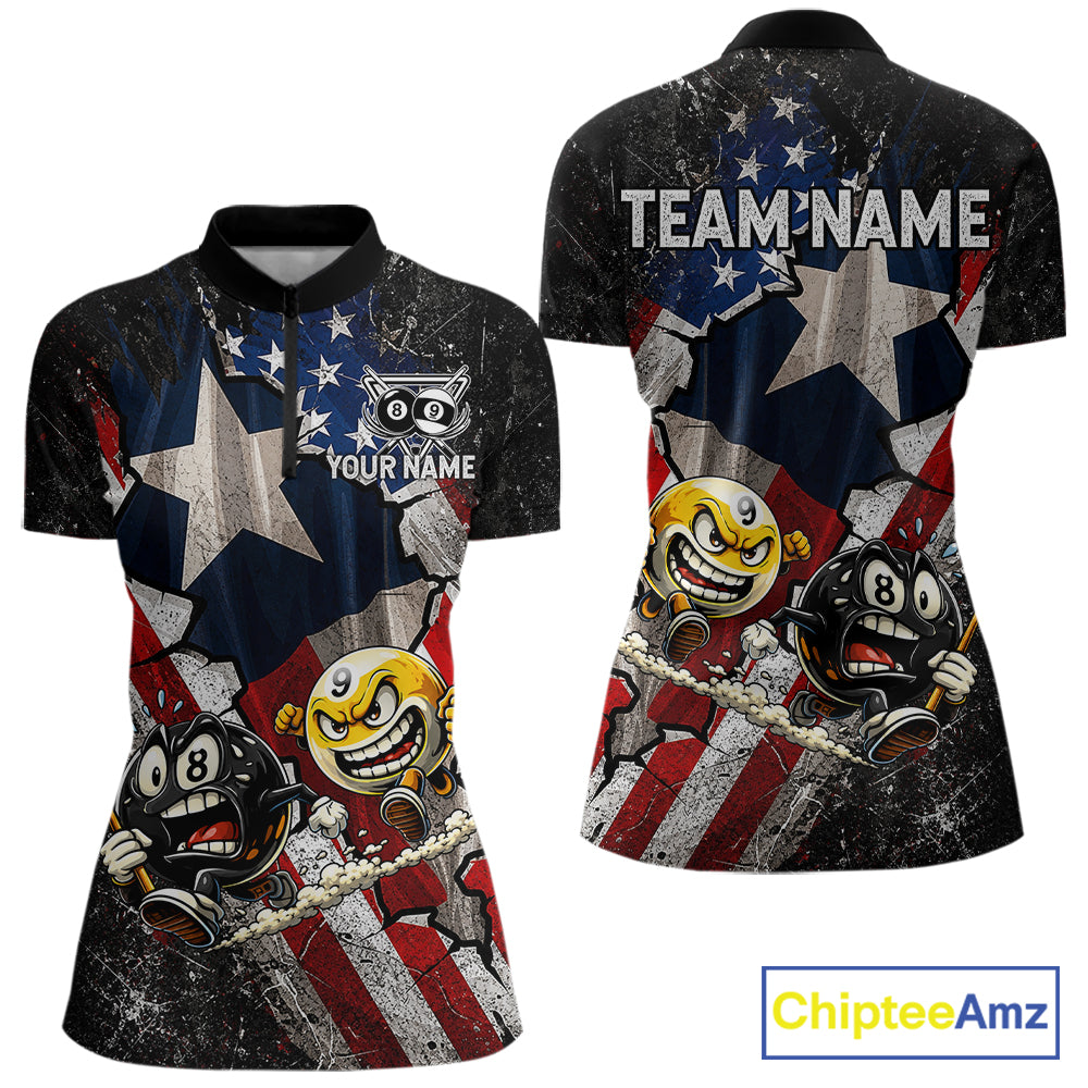 Funny 8 Ball & 9 Ball Pool Billiard Shirt For Women Custom US Flag - Texas Patriot Billiard Team Jersey NYN4163