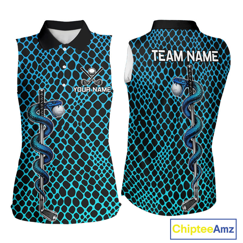 Custom Women Golf Sleeveless Polo Shirt With Cobra Emblem Personalized Snakeskin Golf Team Apparel NYN4566