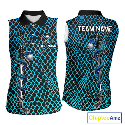 Custom Women Golf Sleeveless Polo Shirt With Cobra Emblem Personalized Snakeskin Golf Team Apparel NYN4566