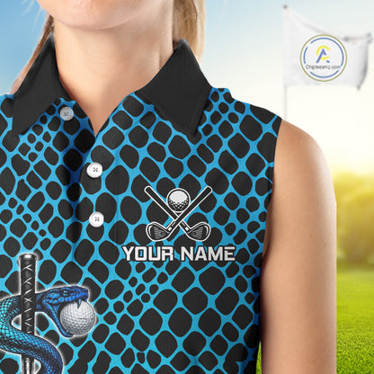 Custom Women Golf Sleeveless Polo Shirt With Cobra Emblem Personalized Snakeskin Golf Team Apparel NYN4566