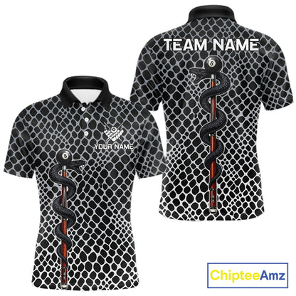 Men's Billiard Polo Shirt Cobra Blue 8 Ball Pool Shirt Personalized Snakeskin Golf Team Apparel NYN4567