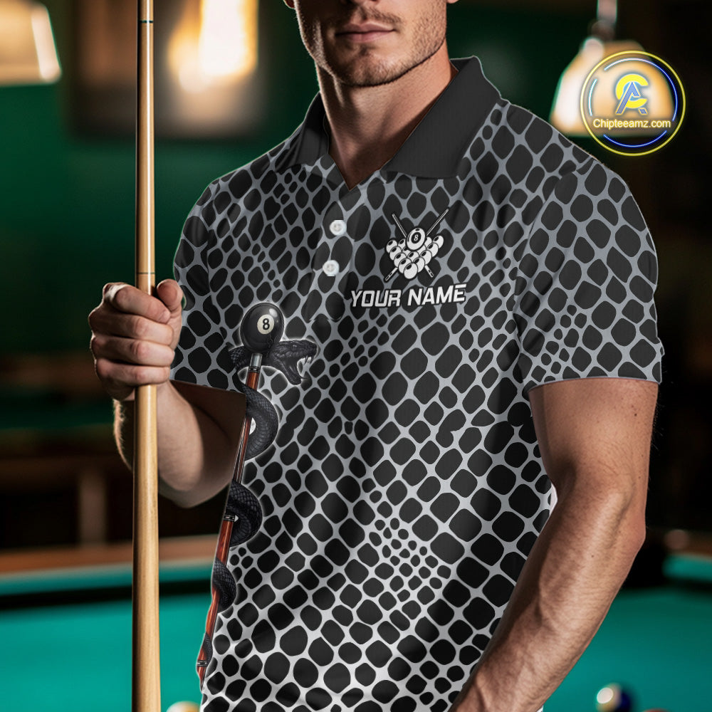 Men's Billiard Polo Shirt Cobra Blue 8 Ball Pool Shirt Personalized Snakeskin Golf Team Apparel NYN4567