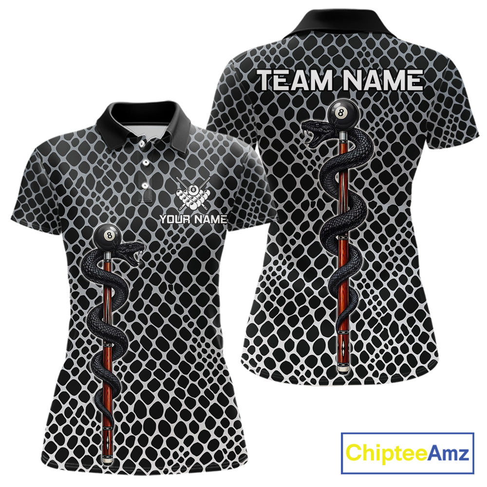Women Billiard Polo Shirt Cobra Blue 8 Ball Pool Shirt Personalized Snakeskin Golf Team Apparel NYN4567