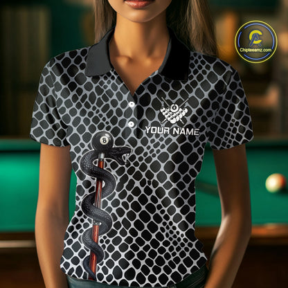 Women Billiard Polo Shirt Cobra Blue 8 Ball Pool Shirt Personalized Snakeskin Golf Team Apparel NYN4567