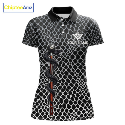 Women Billiard Polo Shirt Cobra Blue 8 Ball Pool Shirt Personalized Snakeskin Golf Team Apparel NYN4567