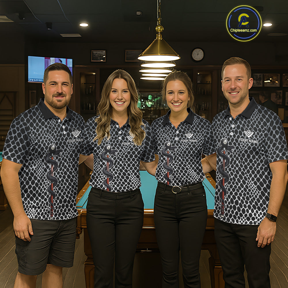 Men's Billiard Polo Shirt Cobra Blue 8 Ball Pool Shirt Personalized Snakeskin Golf Team Apparel NYN4567