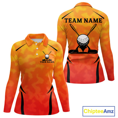 Women Orange Camo Golf Polo Shirt Custom Golf Team Jersey Camo Golf Short Sleeve Jersey NYN4572