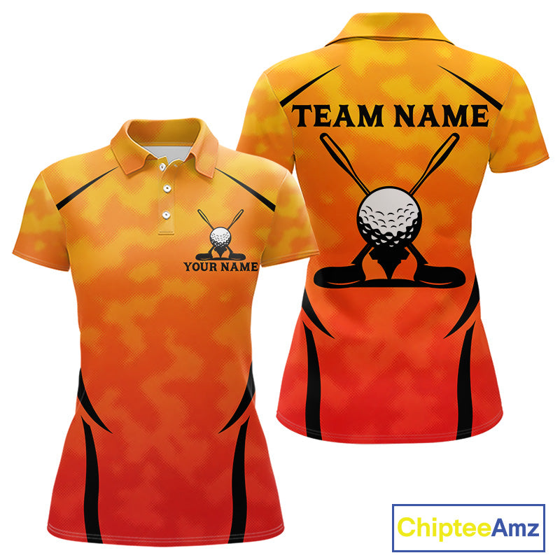 Women Orange Camo Golf Polo Shirt Custom Golf Team Jersey Camo Golf Short Sleeve Jersey NYN4572
