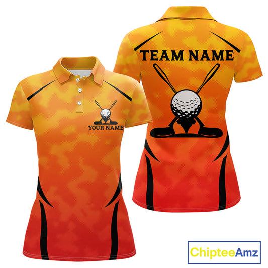 Women Orange Camo Golf Polo Shirt Custom Golf Team Jersey Camo Golf Short Sleeve Jersey NYN4572