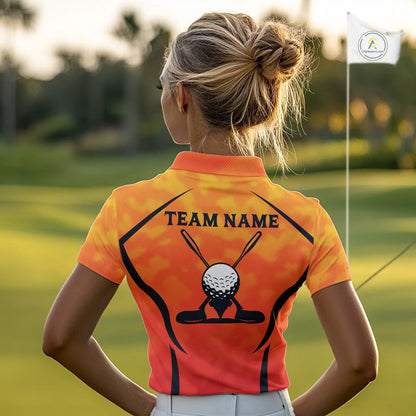 Women Orange Camo Golf Polo Shirt Custom Golf Team Jersey Camo Golf Short Sleeve Jersey NYN4572