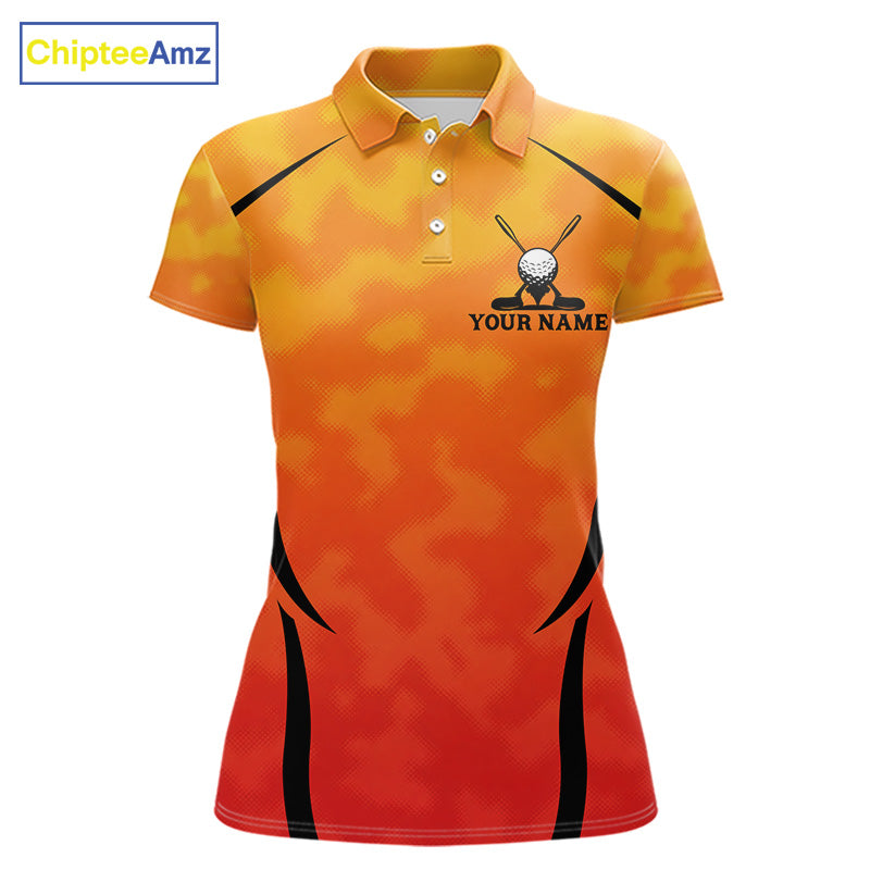 Women Orange Camo Golf Polo Shirt Custom Golf Team Jersey Camo Golf Short Sleeve Jersey NYN4572