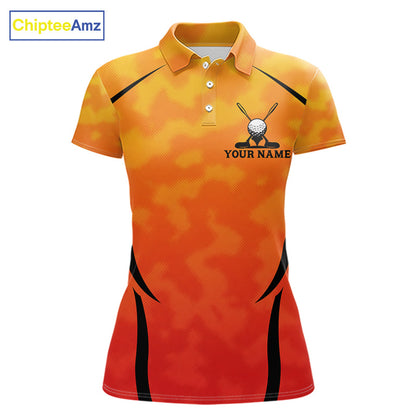 Women Orange Camo Golf Polo Shirt Custom Golf Team Jersey Camo Golf Short Sleeve Jersey NYN4572