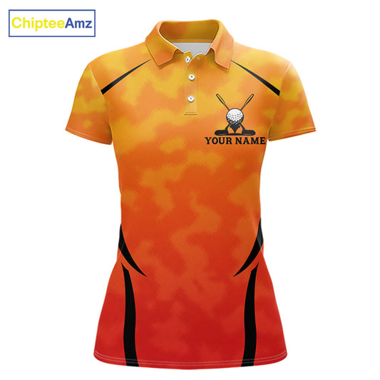 Women Orange Camo Golf Polo Shirt Custom Golf Team Jersey Camo Golf Short Sleeve Jersey NYN4572