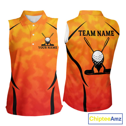 Women Orange Camo Golf Sleeveless Polo Shirt Custom Golf Team Jersey Camo Golf Short Sleeve Jersey NYN4572