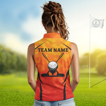 Women Orange Camo Golf Sleeveless Polo Shirt Custom Golf Team Jersey Camo Golf Short Sleeve Jersey NYN4572