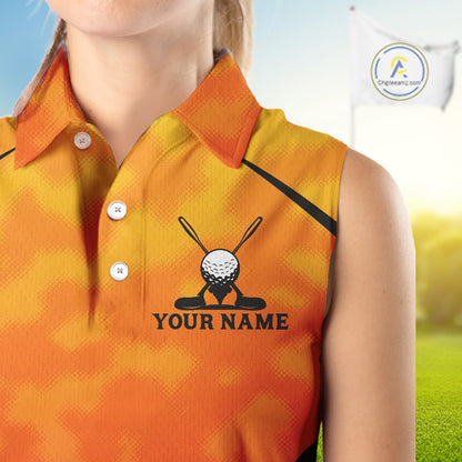 Women Orange Camo Golf Sleeveless Polo Shirt Custom Golf Team Jersey Camo Golf Short Sleeve Jersey NYN4572
