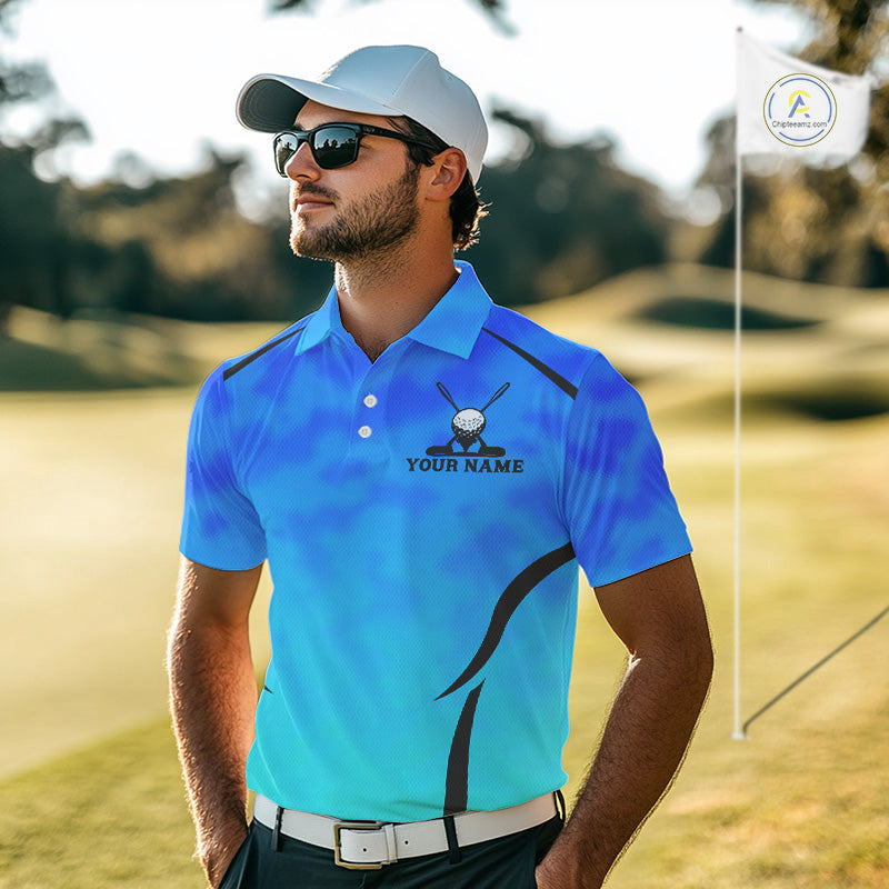 Men's Blue Camo Golf Polo Shirt Custom Golf Team Jersey Camo Golf Short Sleeve Jersey NYN4573