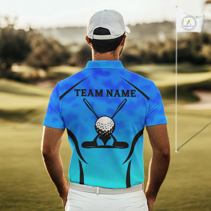 Men's Blue Camo Golf Polo Shirt Custom Golf Team Jersey Camo Golf Short Sleeve Jersey NYN4573