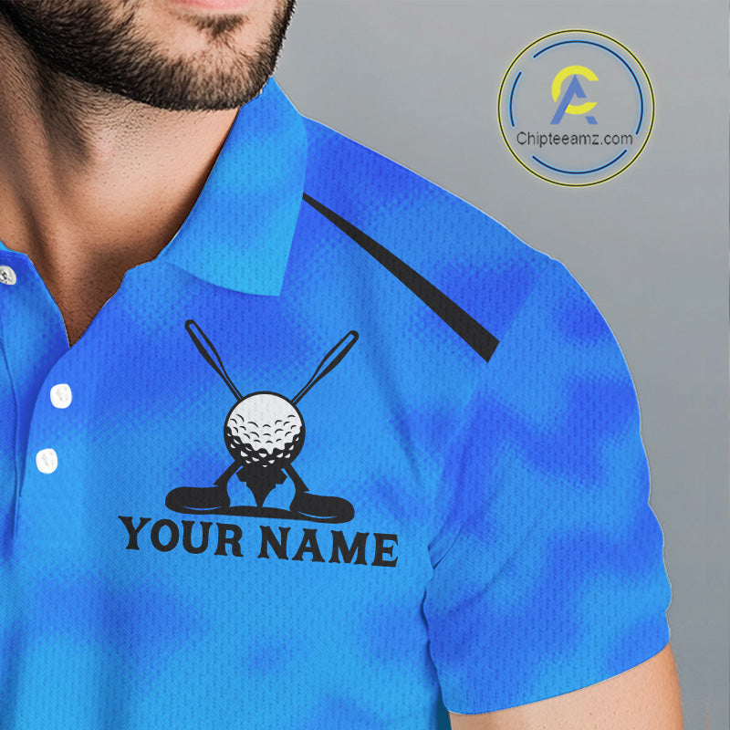 Men's Blue Camo Golf Polo Shirt Custom Golf Team Jersey Camo Golf Short Sleeve Jersey NYN4573
