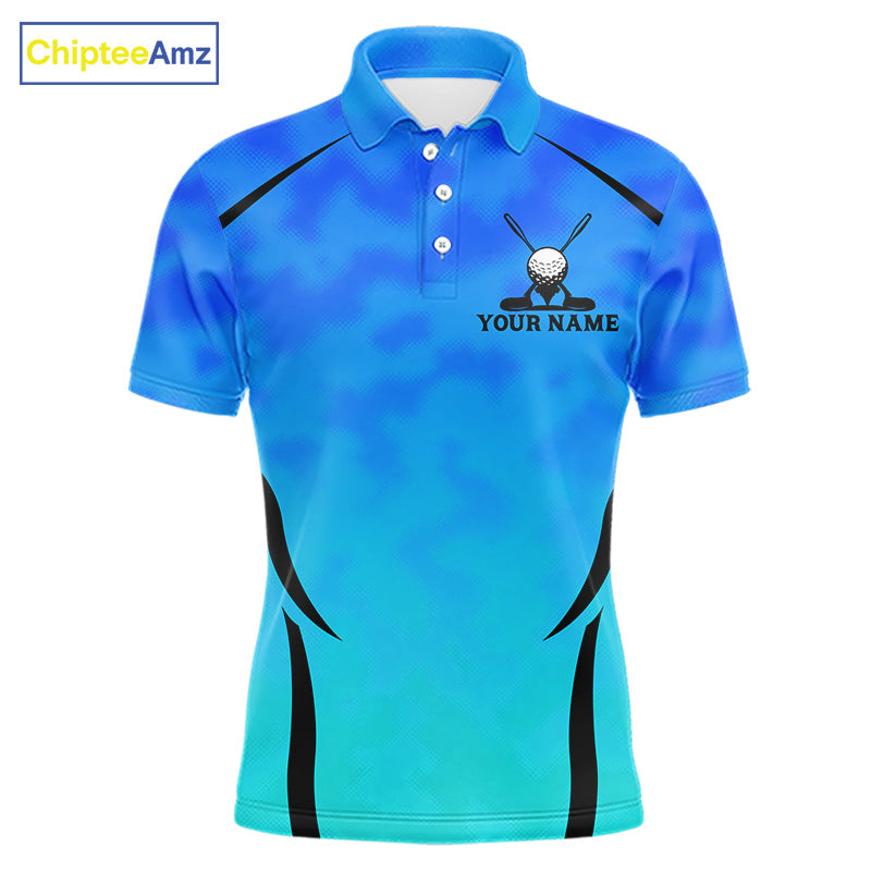 Men's Blue Camo Golf Polo Shirt Custom Golf Team Jersey Camo Golf Short Sleeve Jersey NYN4573