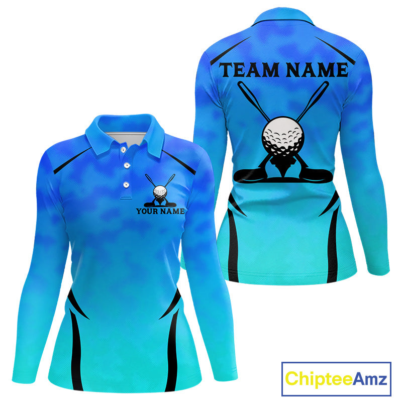 Women Blue Camo Golf Polo Shirt Custom Golf Team Jersey Camo Golf Short Sleeve Jersey NYN4573