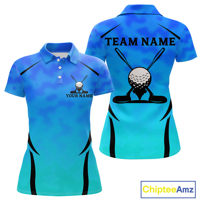 Women Blue Camo Golf Polo Shirt Custom Golf Team Jersey Camo Golf Short Sleeve Jersey NYN4573