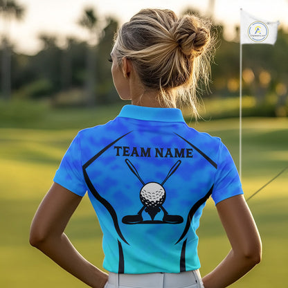 Women Blue Camo Golf Polo Shirt Custom Golf Team Jersey Camo Golf Short Sleeve Jersey NYN4573