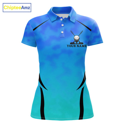 Women Blue Camo Golf Polo Shirt Custom Golf Team Jersey Camo Golf Short Sleeve Jersey NYN4573