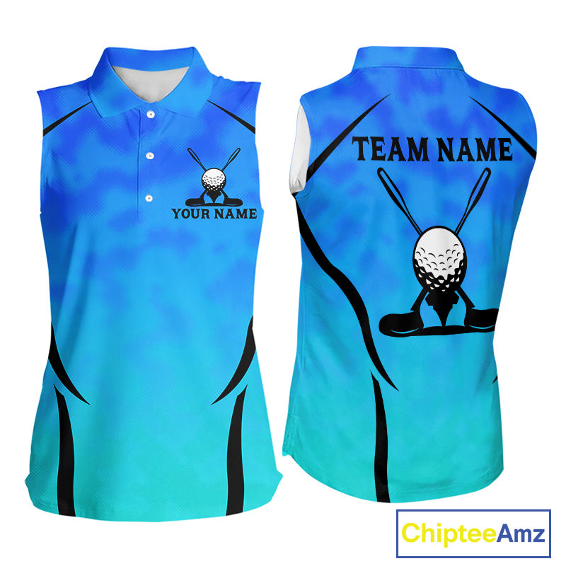 Women Blue Camo Golf Sleeveless Polo Shirt Custom Golf Team Jersey Camo Golf Short Sleeve Jersey NYN4573