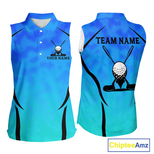 Women Blue Camo Golf Sleeveless Polo Shirt Custom Golf Team Jersey Camo Golf Short Sleeve Jersey NYN4573