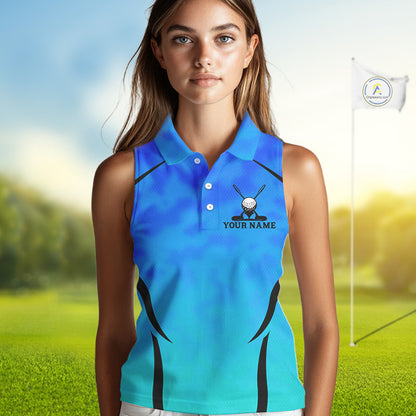 Women Blue Camo Golf Sleeveless Polo Shirt Custom Golf Team Jersey Camo Golf Short Sleeve Jersey NYN4573