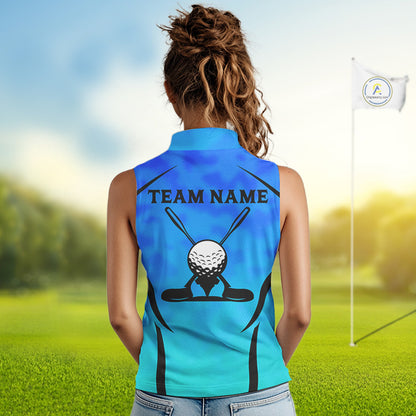 Women Blue Camo Golf Sleeveless Polo Shirt Custom Golf Team Jersey Camo Golf Short Sleeve Jersey NYN4573