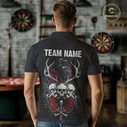Red Skulls Butterfly Grunge Dartboard Custom Darts Polo Shirt For Men Retro Dart Gifts NYN2002